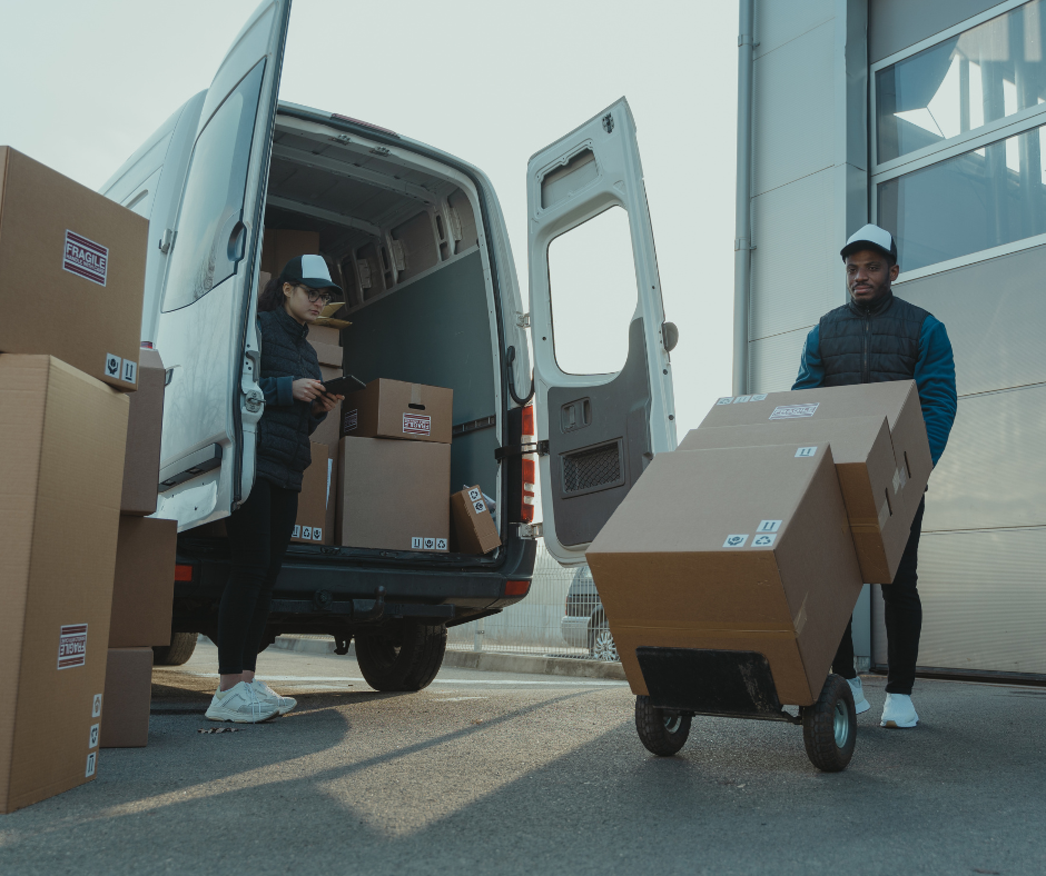 Loading packages into delivery van